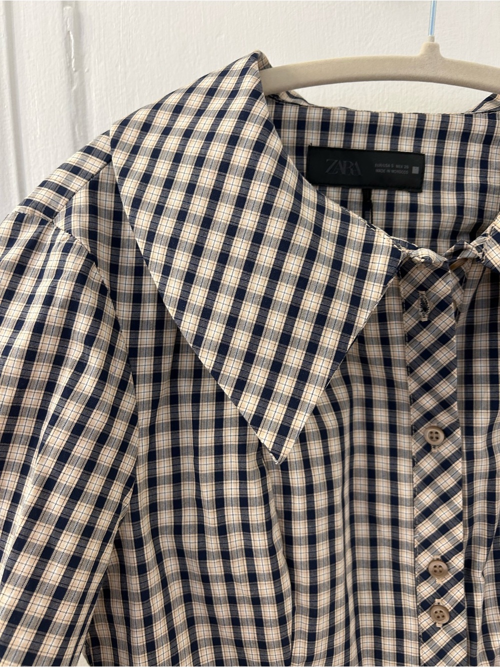 Zara Navy and Cream Checked Shirt - Picture 3 of 5